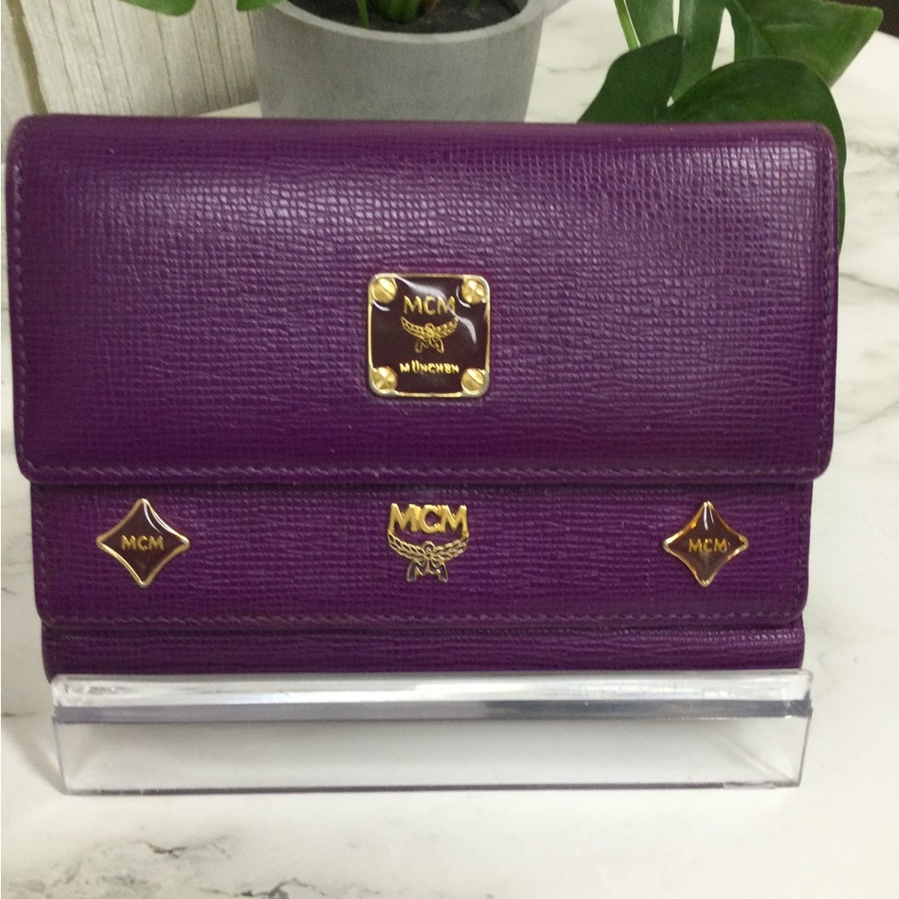 MCM Violet Saffiano Leather Tri-fold Flap Wallet